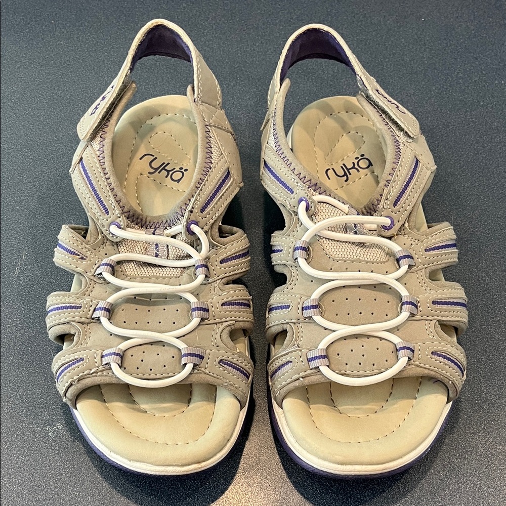 Ryka Beige and Lavender Strappy Sandals